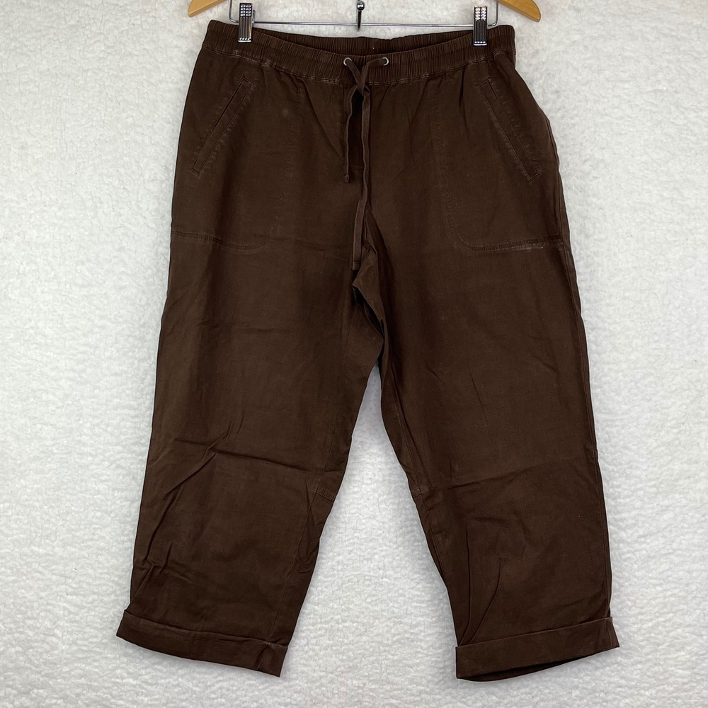 J. Jill Brown Cotton Rayon Blend Cropped Pants Medium Petite Drawstring Waist
